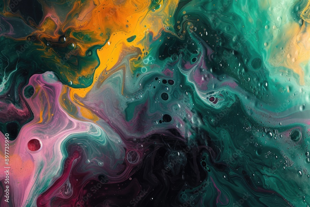 Poster chaotic blend of fluid and rigid abstract elements