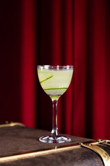 Sophisticated Cocktail with Bokeh Lights Stylish Cocktail on Wooden Surface