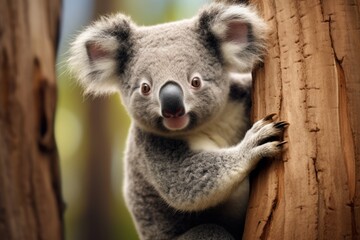 Obraz premium cute and cuddly koala clinging to a eucalyptus tree