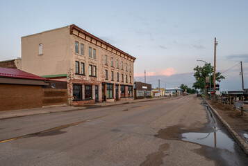 Wet street in the town of Maple Creek, Saskatchewan, Canada