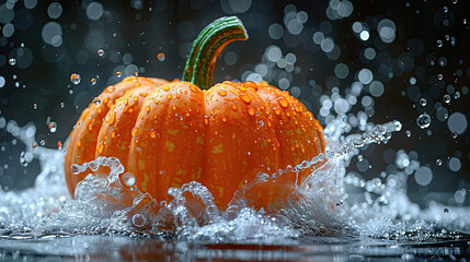 Pumpkin in a water splash