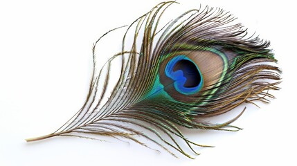 Obraz premium A beautiful peacock feather on a isolated background