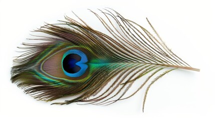 Obraz premium A beautiful peacock feather on a isolated background