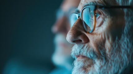 A close-up side profile of an elderly person, showcasing wisdom and years of life experience, conveys a sense of contemplation and inner peace.