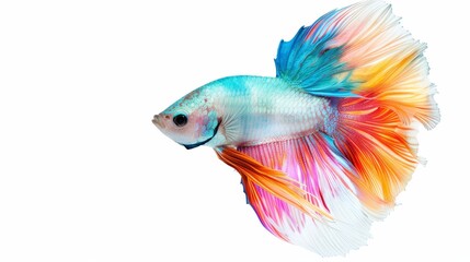 A colorful tropical fish with luxurious, flowing fins, beautifully isolated on a white background, designed with extra space for text placement