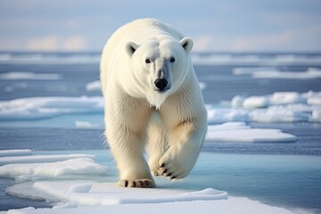 graceful and powerful polar bear on ice