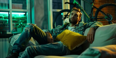 Human portrait or hacking in neon garage with cybersecurity, software programming, or phishing. Hacker, face or night clothes for illegal fraud or innovative viral ideas