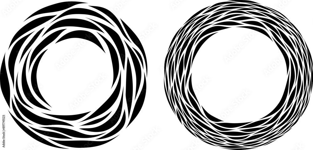 Wall mural circle frames with wave pattern