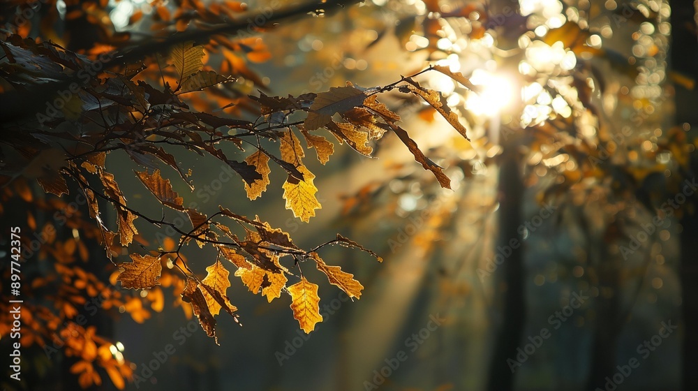 Sticker a tree with yellow leaves in the sunlight