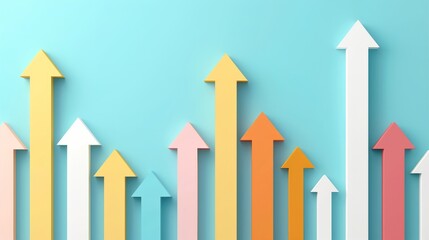 An infographic with arrows of different sizes and colors pointing in various directions, showing market trends