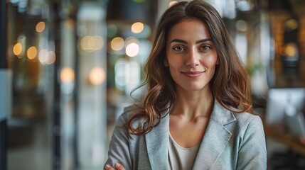 Obraz premium Woman, tablet and business portrait in an office for management, entrepreneur and corporate planning. Confident, female executive standing alone for portrait, strategy and leadership in workplace