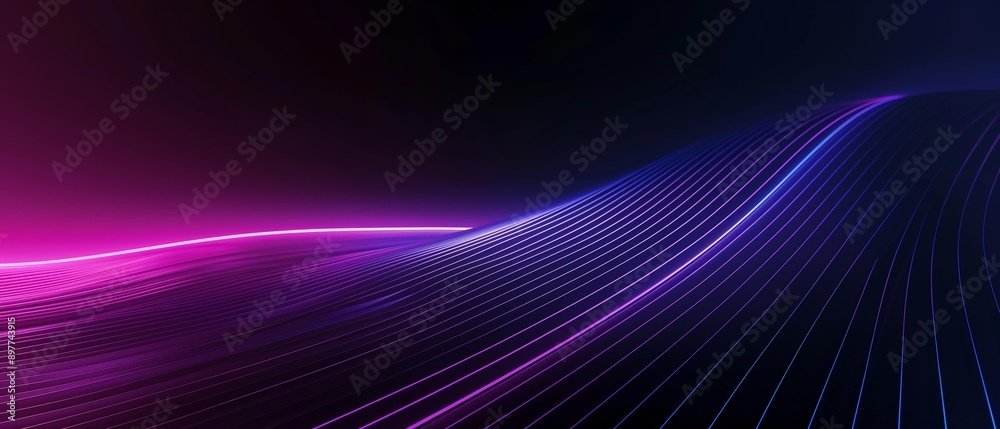 Wall mural an abstract image featuring dynamic lines in purple and blue hues against a dark gradient background