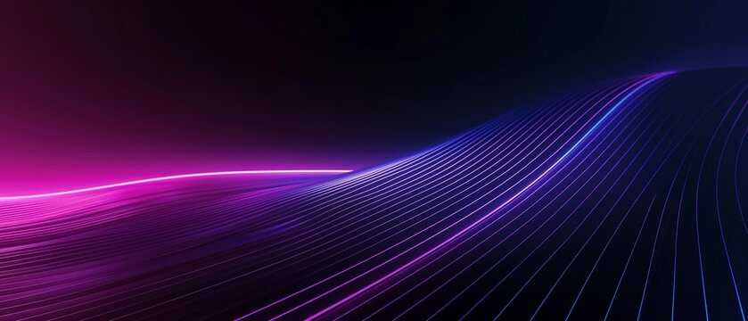 An abstract image featuring dynamic lines in purple and blue hues against a dark gradient background, creating a futuristic and sleek visual.