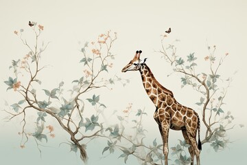 elegant giraffe gracefully reaching for leaves