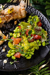 Crispy Octopus Tentacle with Edamame Salad and Creamy Sauce