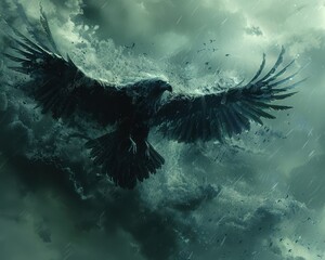 Obraz premium Fearsome Harpy in Flight - A Mythical Creature Soaring Through Stormy Skies Ready for Battle