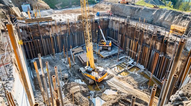 Civil Engineer Foundation Engineering Deep foundation construction with piles and drilling rigs