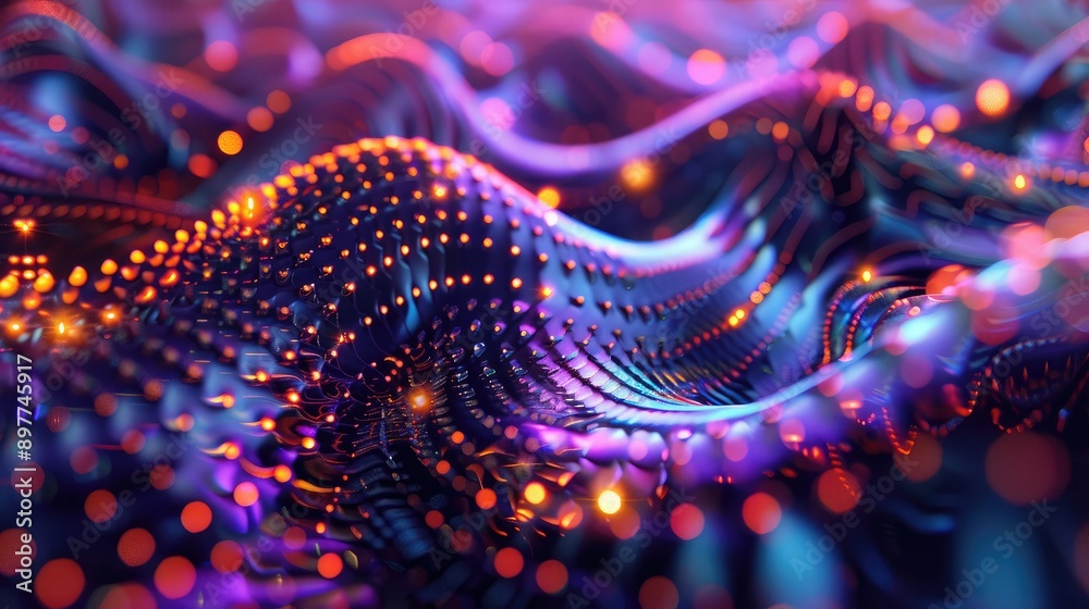 Poster abstract 3d fractal patterns with vibrant colors and light effects, symbolizing computational design