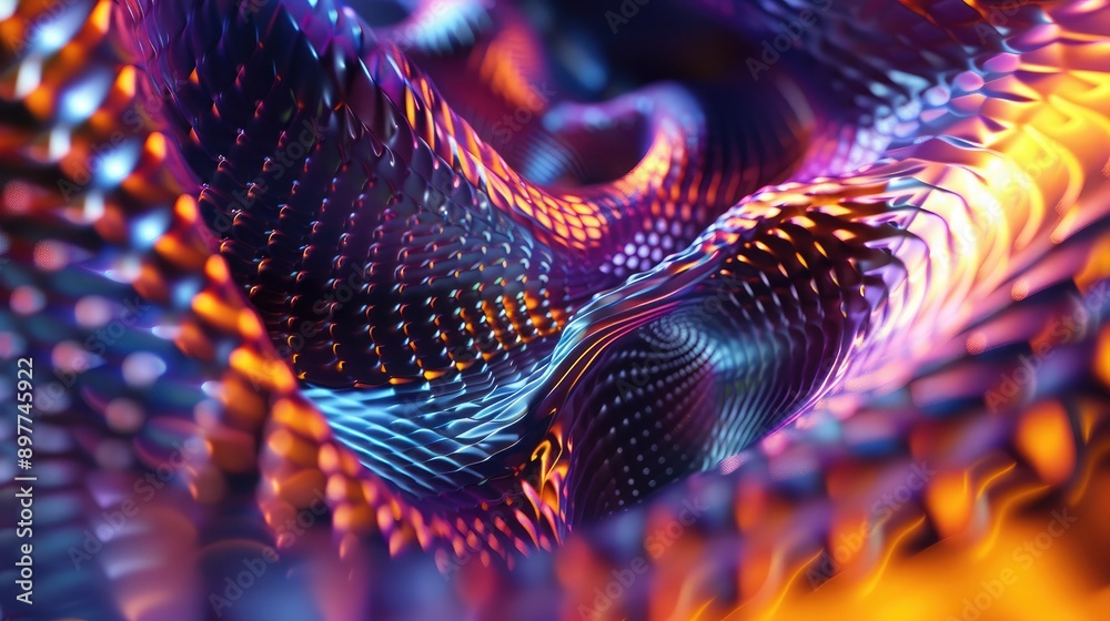 Poster abstract 3d fractal patterns with vibrant colors and light effects, symbolizing computational design