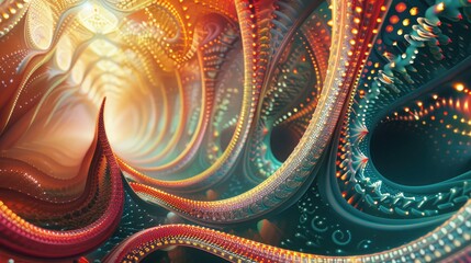 Abstract 3D fractal patterns with vibrant colors and light effects, symbolizing computational design.