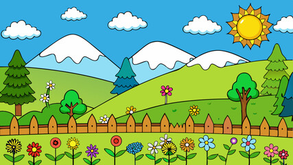 Simple Spring Landscape Background Vector Illustration for Fresh and Clean Designs