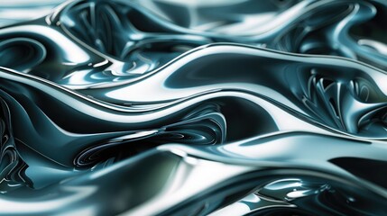 Obraz premium Abstract 3D waveforms with a metallic sheen, representing advanced technology and fluidity.