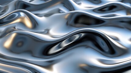 Abstract 3D waves with a metallic sheen, creating a sense of fluidity and motion.