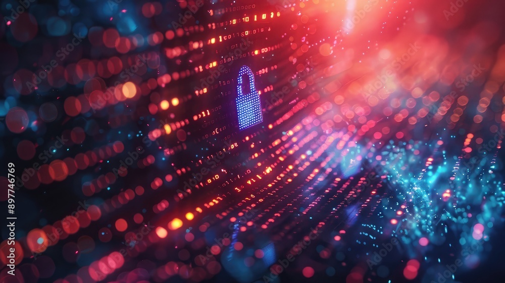 Poster abstract digital background with a padlock icon, symbolizing secure network technology and data prot