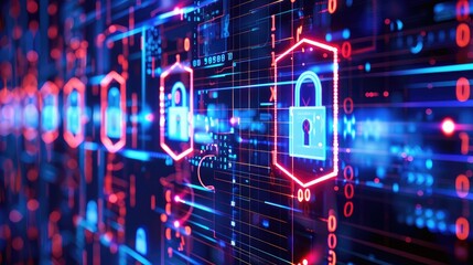 Fototapeta premium Abstract digital background with network security themes, highlighting the importance of cyber protection.