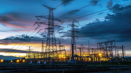 A power plant at dusk, showcasing the infrastructure of energy production.
