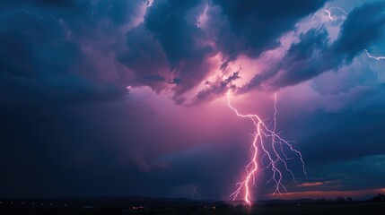 A powerful lightning bolt striking the ground, capturing the raw force of nature's energy.