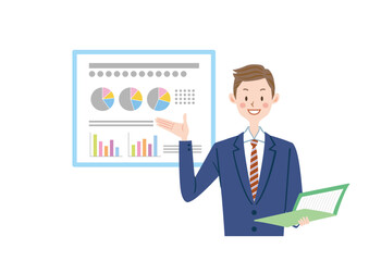 プレゼンをするビジネスマンのイラスト