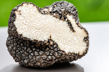 Italian black summer truffle, tasty aromatic mushroom, close up