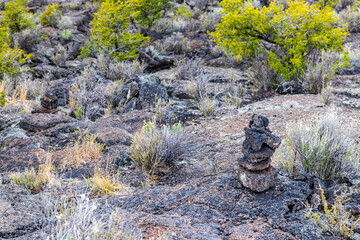 Cairns mark the trails in the lava flow.