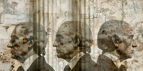 Guardians of the Constitution: Portraits of U.S. founding fathers adorn a solemn-looking marble wall