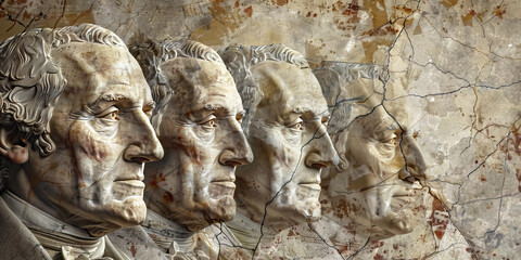 Guardians of the Constitution: Portraits of U.S. founding fathers adorn a solemn-looking marble wall