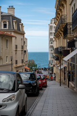 Obraz premium Houses and streets of touristic Biarritz city, Basque Country, Bay of Biscay of Atlantic ocean, France