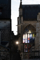 Tours street view, city on Central Loire valley, vitrages of cathedral of Tours, dedicated to Saint...
