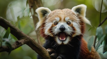 Fototapeta premium Portrait of a cute red panda. International Red Panda Day.