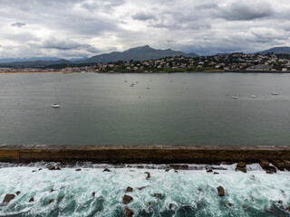 Aerial view on Ciboure and Saint Jean de Luz bay, port, sandy beach on Basque coast, beautiful architecture, nature and cuisine, South of France, Basque Country