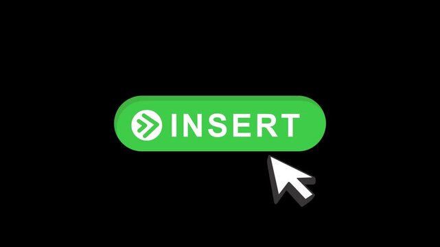 cursor animation pointing towards insert button in looping with transparent background