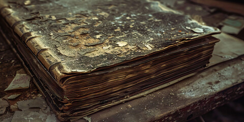 Obraz premium Forgotten Dreams of a Nation: A dusty old photo album, its pages yellowed with age, documenting bygone hopes and dreams