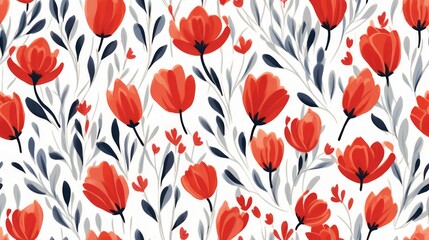 The backdrop decorated with orange tulips and green leaves brings a feeling of happiness and peace, like being in an enchanting garden.