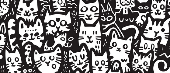 a pattern made of cats, one line drawing, white background