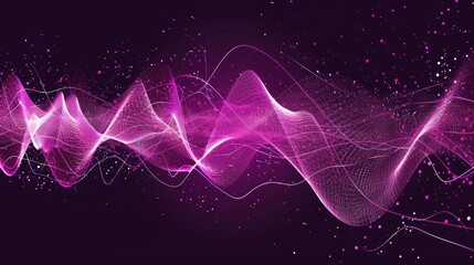 Pink wave background with rose magnetic smoke flare and light red sound frequency swirls, creating a dynamic abstract design with purple glitter effects, ideal for music and technology themes
