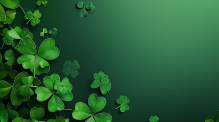 Shamrock four-leafed clover on a green design background, symbolizing luck and celebration for St. Patrick's Day. Festive and cultural representation of Irish heritage and good fortune
