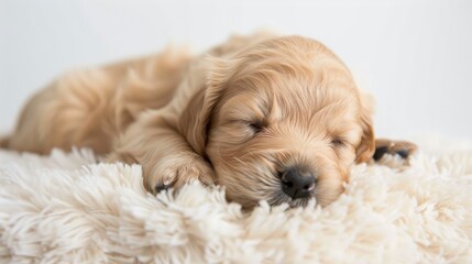 4 week old Golden Retriever pup against white backdrop