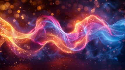 The vibrant ambiance is enhanced by colorful light waves in the background, creating a dynamic and lively setting