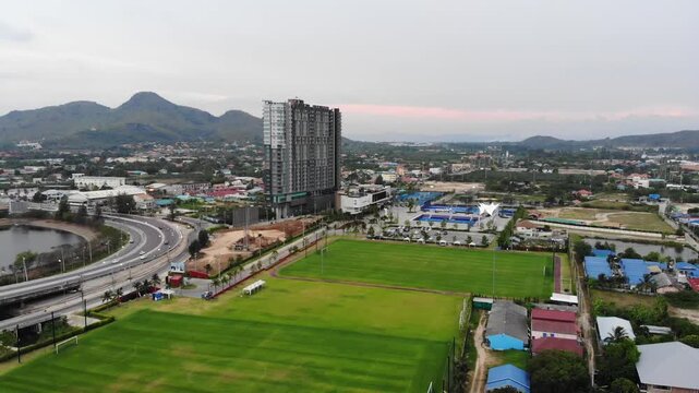 drone flight over tennis courts in hua hin