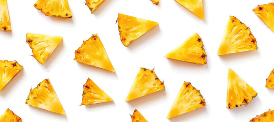 Top View Pineapple Wedges Isolated on White Background, Fresh Pineapple Slices, Tropical Fruit, Pineapple Cuts, Healthy Snack